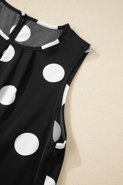 Black Polka Dot Wide Leg Pants and Tank Lounge Set