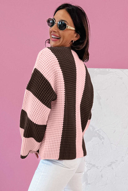 Women's Color Block Striped Knit Sweater Drop Shoulder