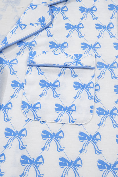 Soft Bow Print Long Sleeve Pajama Set with Pants