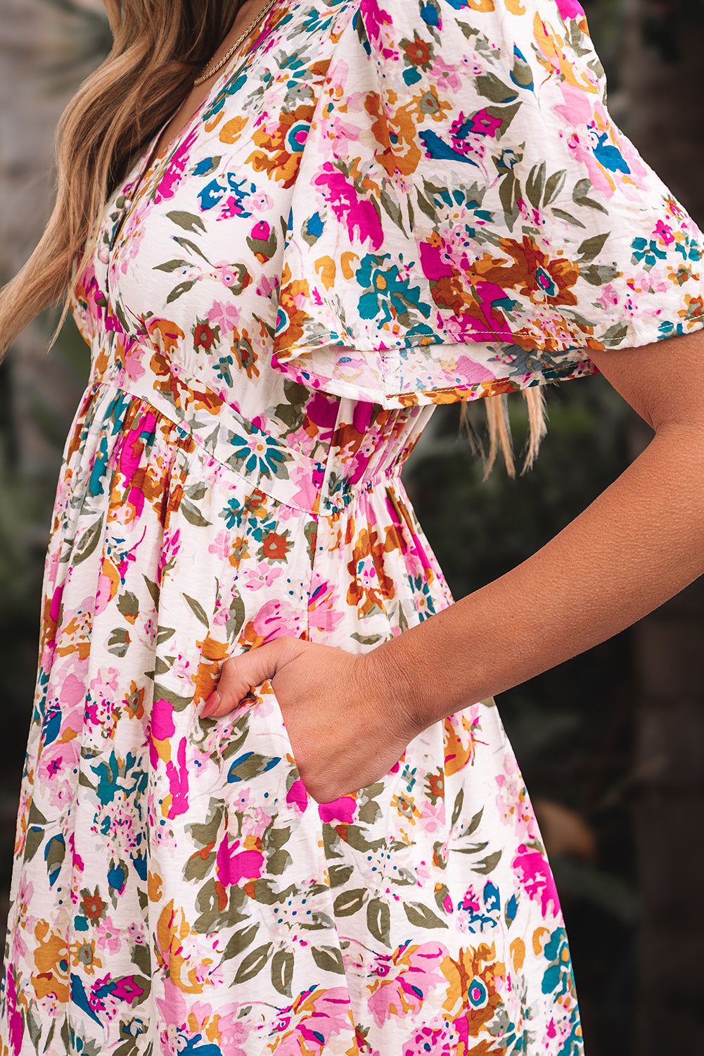 Easter Floral V Neck Short Sleeve Boho Maxi Dress