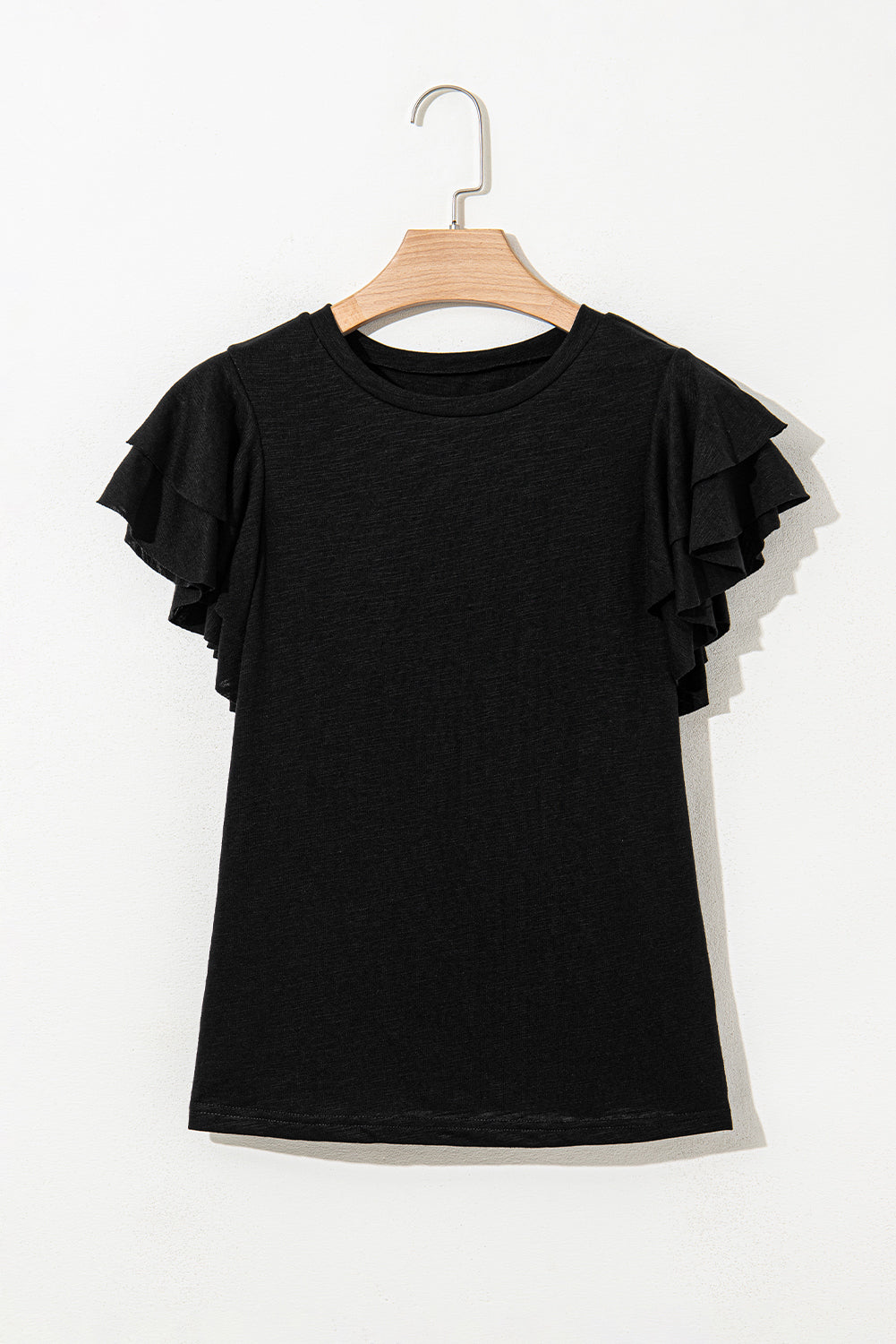 Dark Grey Ruffle Sleeve Casual Tee Boutique Summer Top