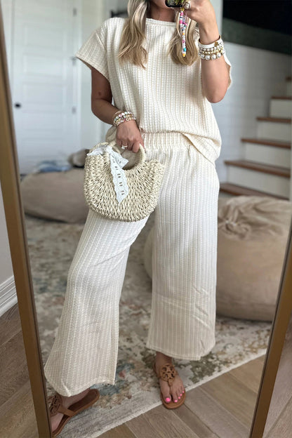 Textured Knit Set Loose Fit Lounge Top Wide Leg Pants