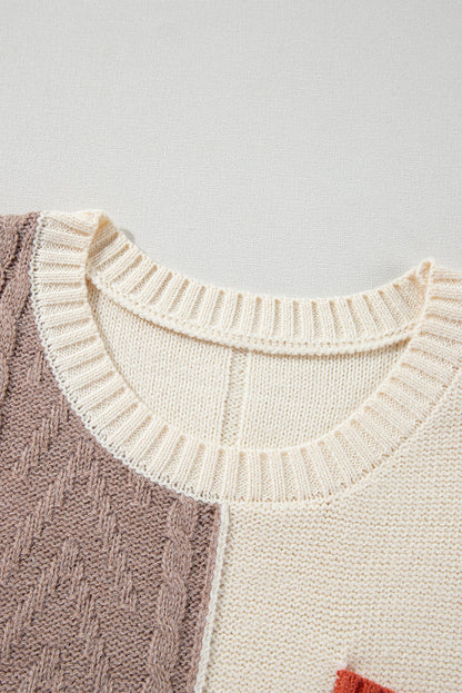 Gold Flame Colorblock Cable Knit Sweater Drop Shoulder