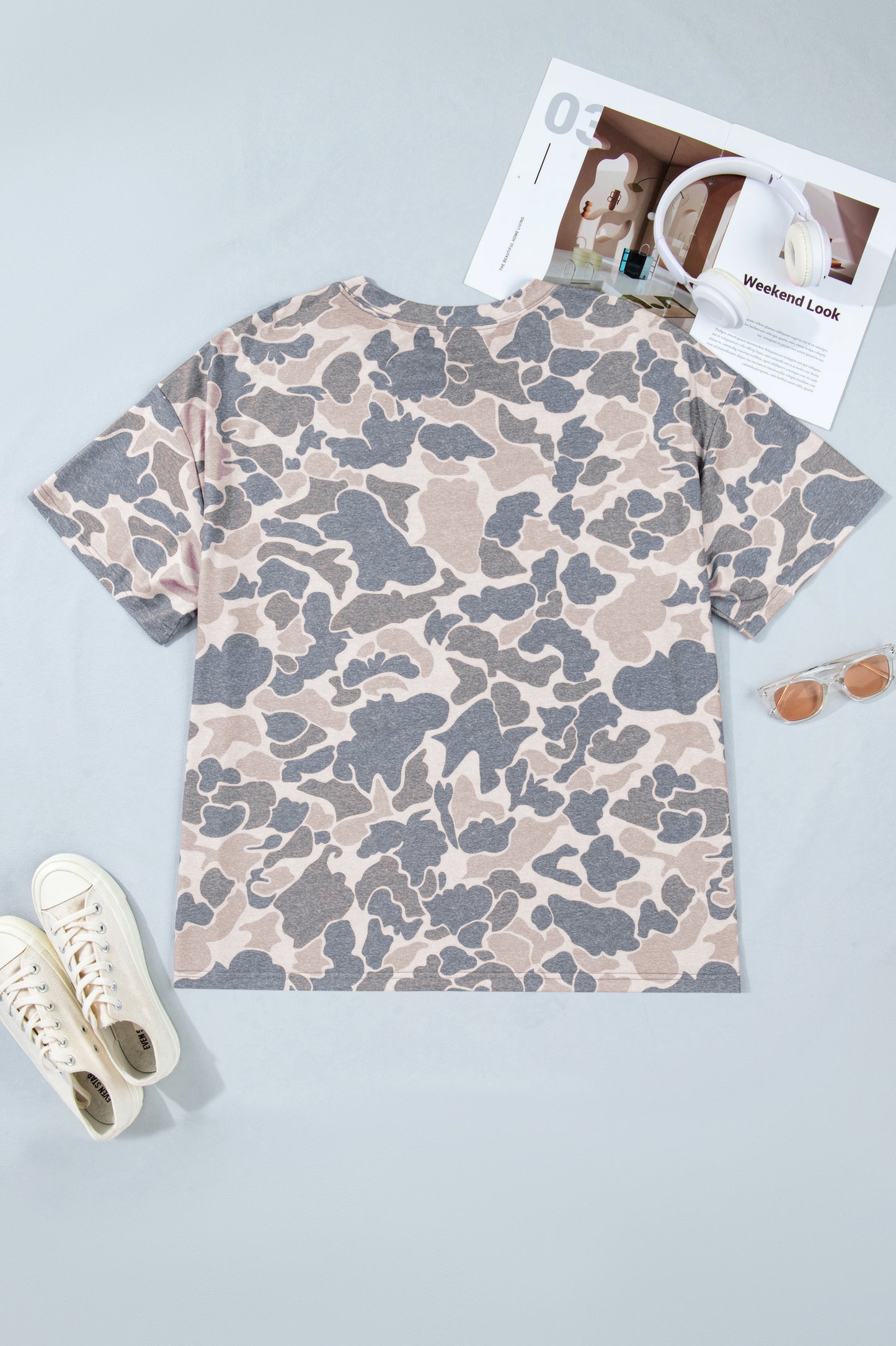 Plus Size Retro Camouflage Tee – Multicolor Casual Top