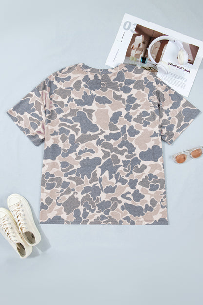 Plus Size Retro Camouflage Tee – Multicolor Casual Top
