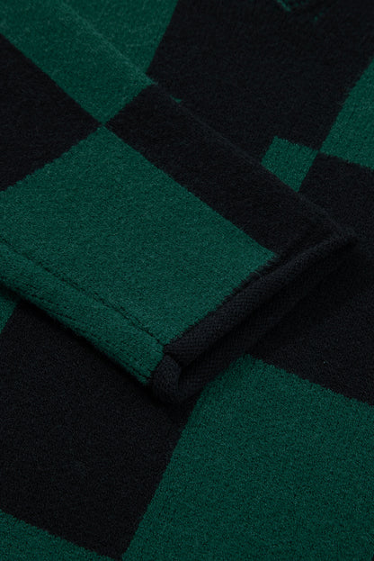 Women's Checkered Knit Sweater with Notched Neck
