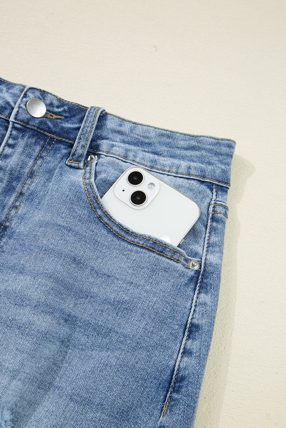 Distressed High Waist Asymmetrical Denim Midi Skirt