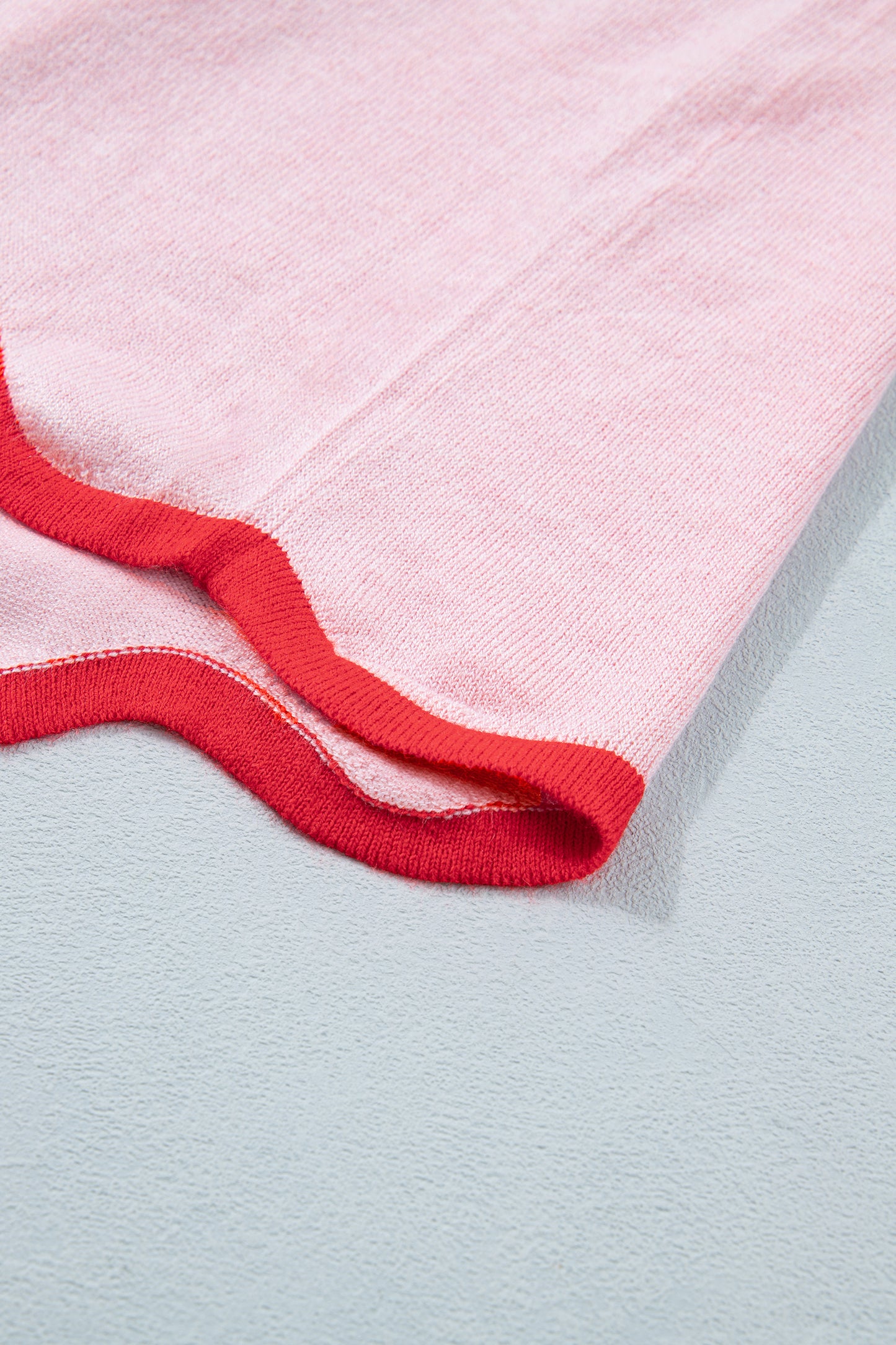 Pink Contrast Scallop Trim Mock Neck Sweater Tee