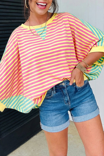 Striped Oversized T Shirt Colorblock Casual Loose Top