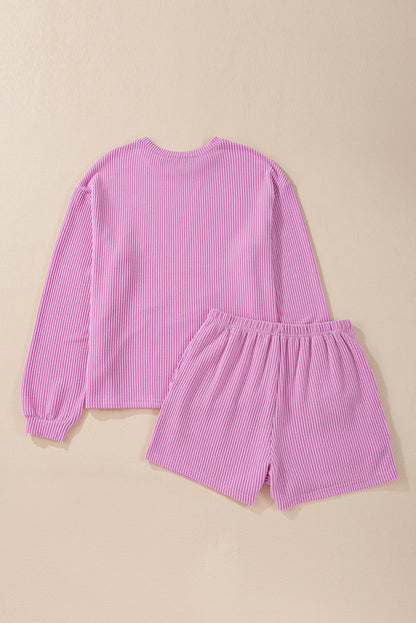 Phalaenopsis Sequin Patched Long Sleeve Corded Christmas Shorts Set