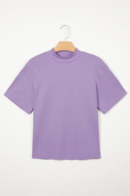Dark Blue Oversized Mock Neck Tee Casual Relaxed Top