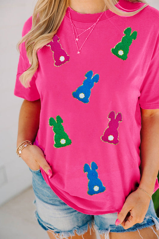 Rose Red Easter Bunny Chenille Patch Graphic Tee
