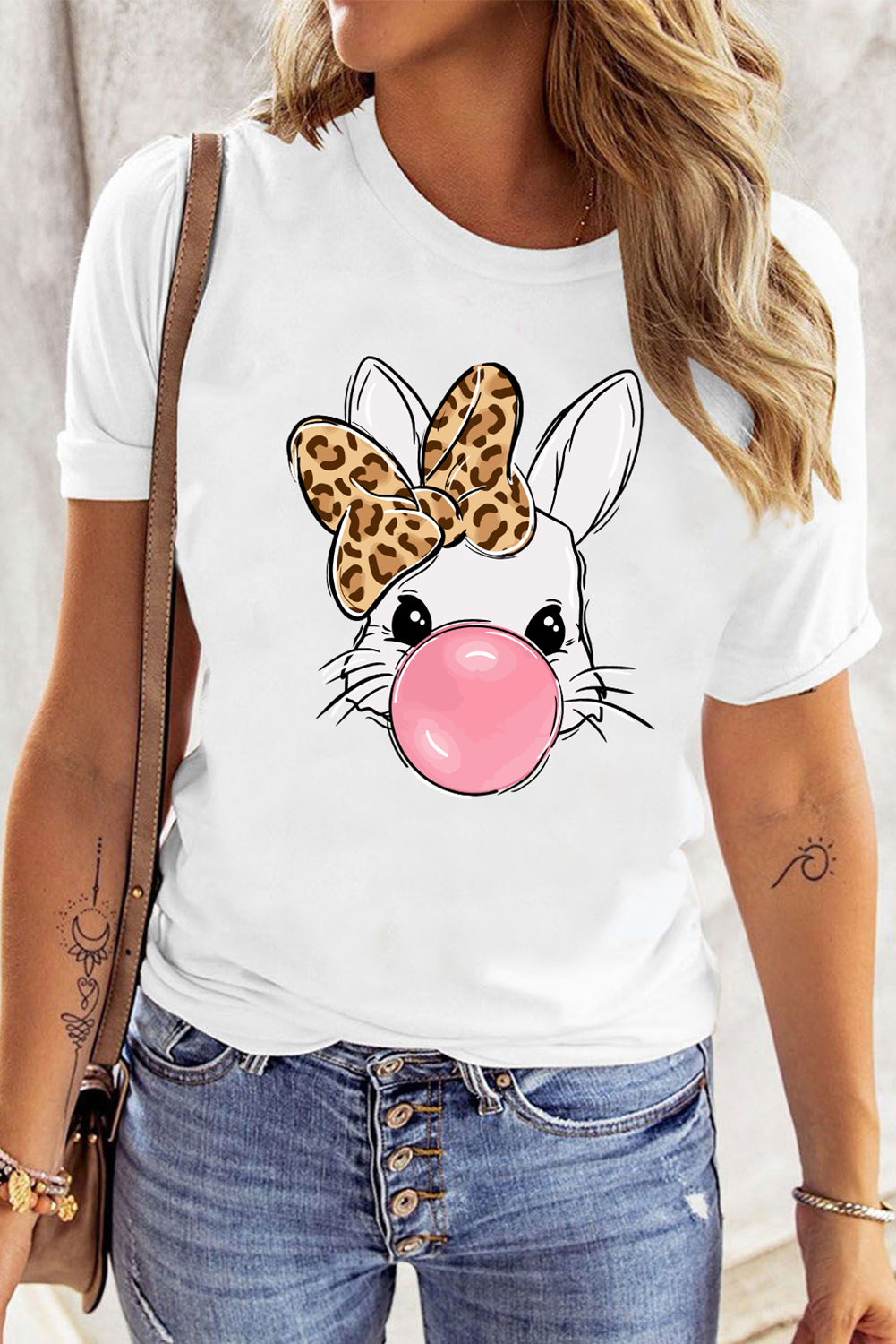 Leopard Bow Bunny Easter Graphic Tee