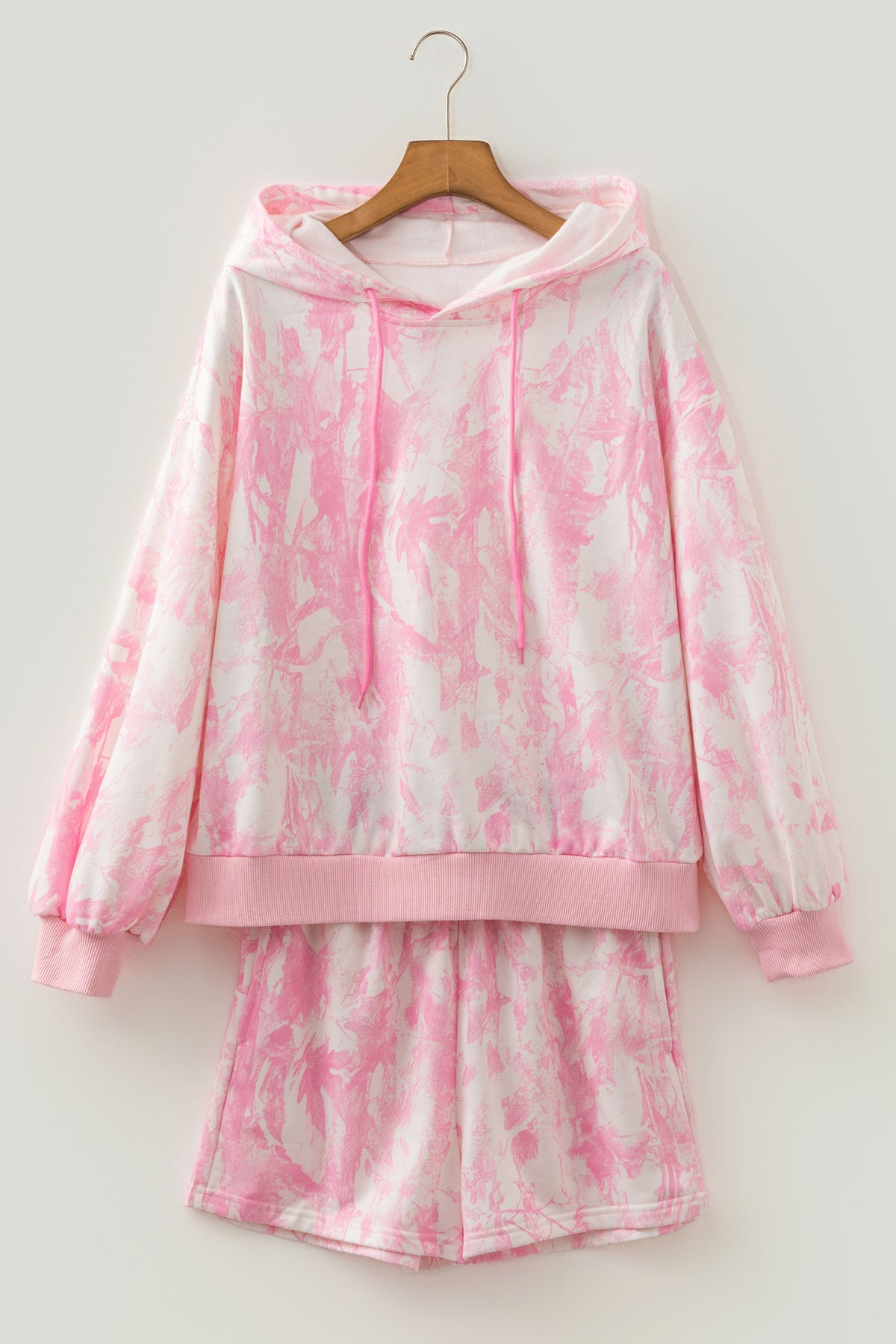 Pink Tie Dye Hoodie Shorts Set 2PC Lounge Set