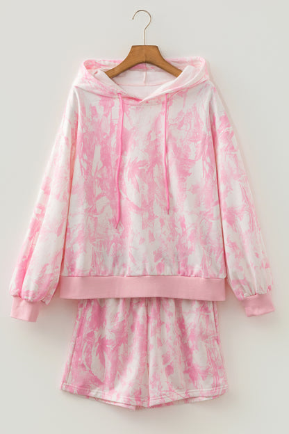 Pink Tie Dye Hoodie Shorts Set 2PC Lounge Set