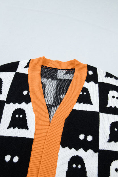 Halloween Ghost Print Open Front Knit Cardigan