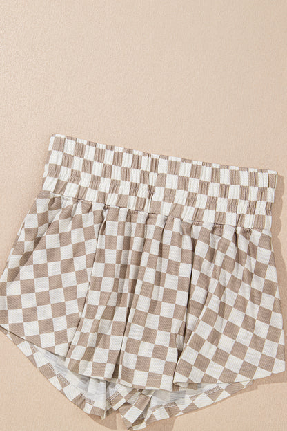 Brown Checkered Lounge Set Tee and High Waist Skort