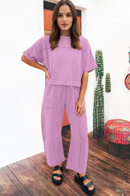 Boxy Tee and Wide Leg Pants Lounge Set Casual Outfit