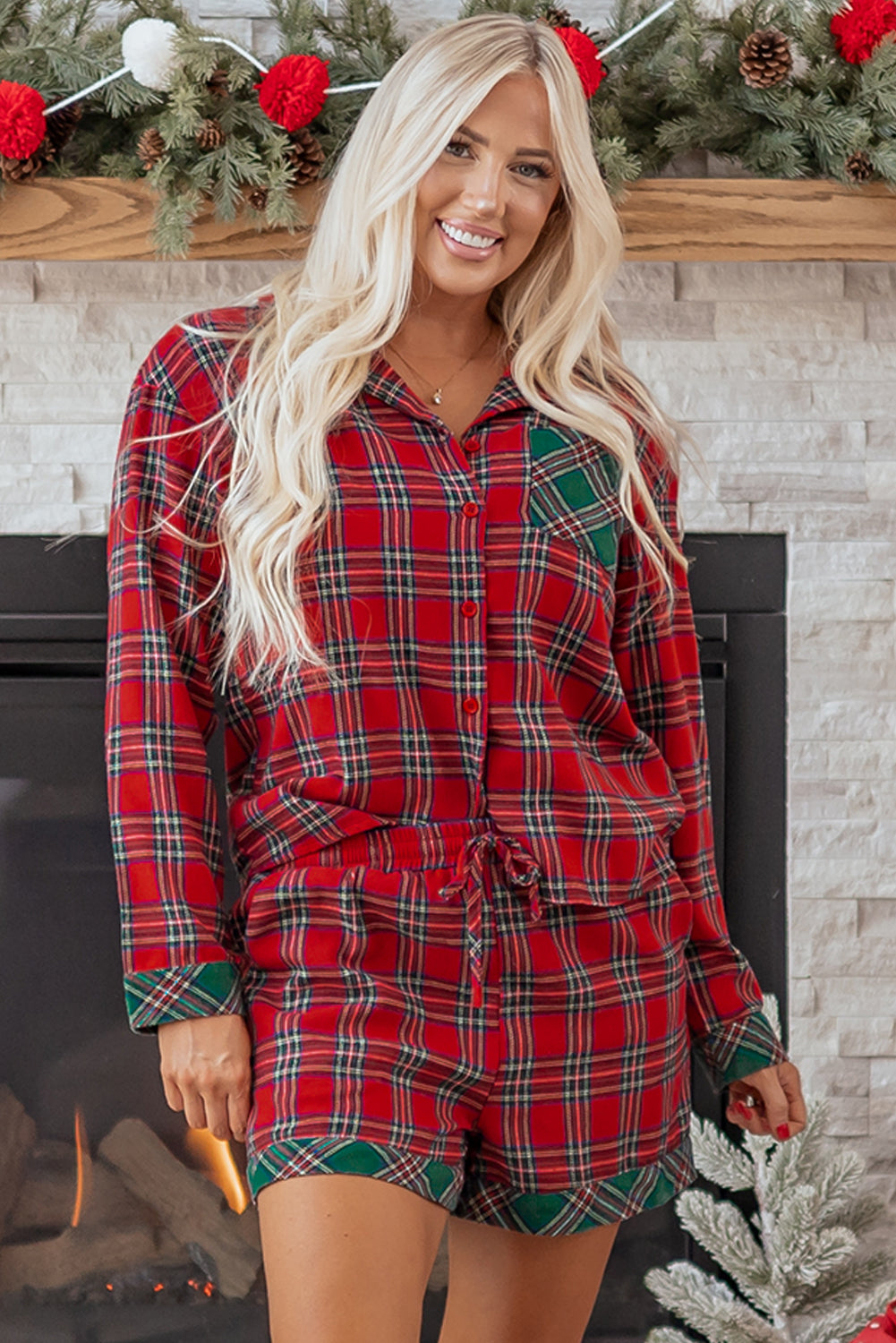 Plaid Pajama Set – Long Sleeve & Shorts
