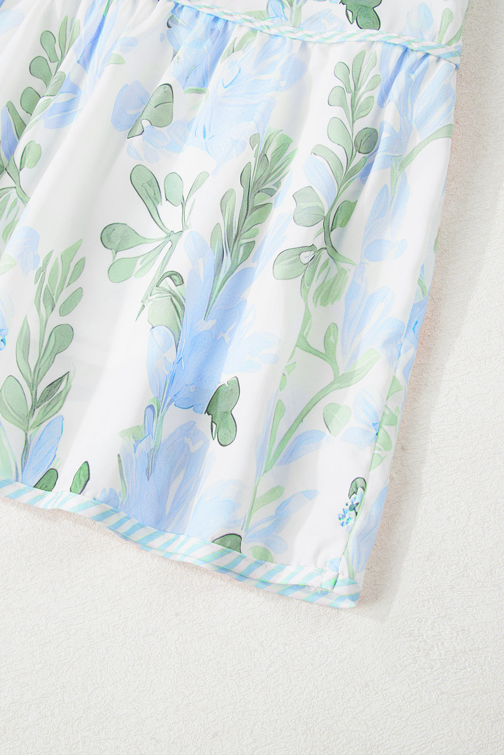 Sky Blue Floral Ruffle Sleeve Tie Neck Mini Dress