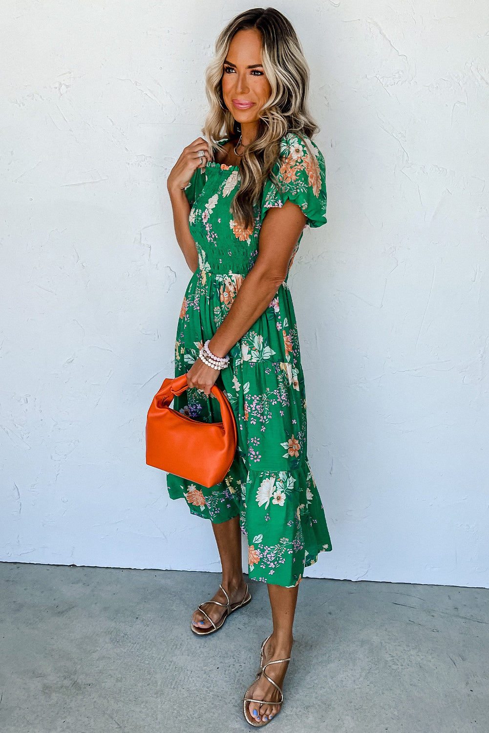 Green Floral Ruffle Sleeve Maxi Dress Summer Boho