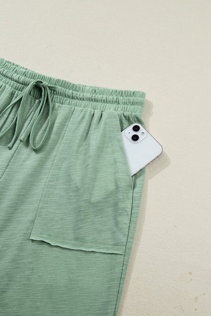 Cuffed Short Sleeve Tee Raw Seam Pocket Drawstring Pants Set