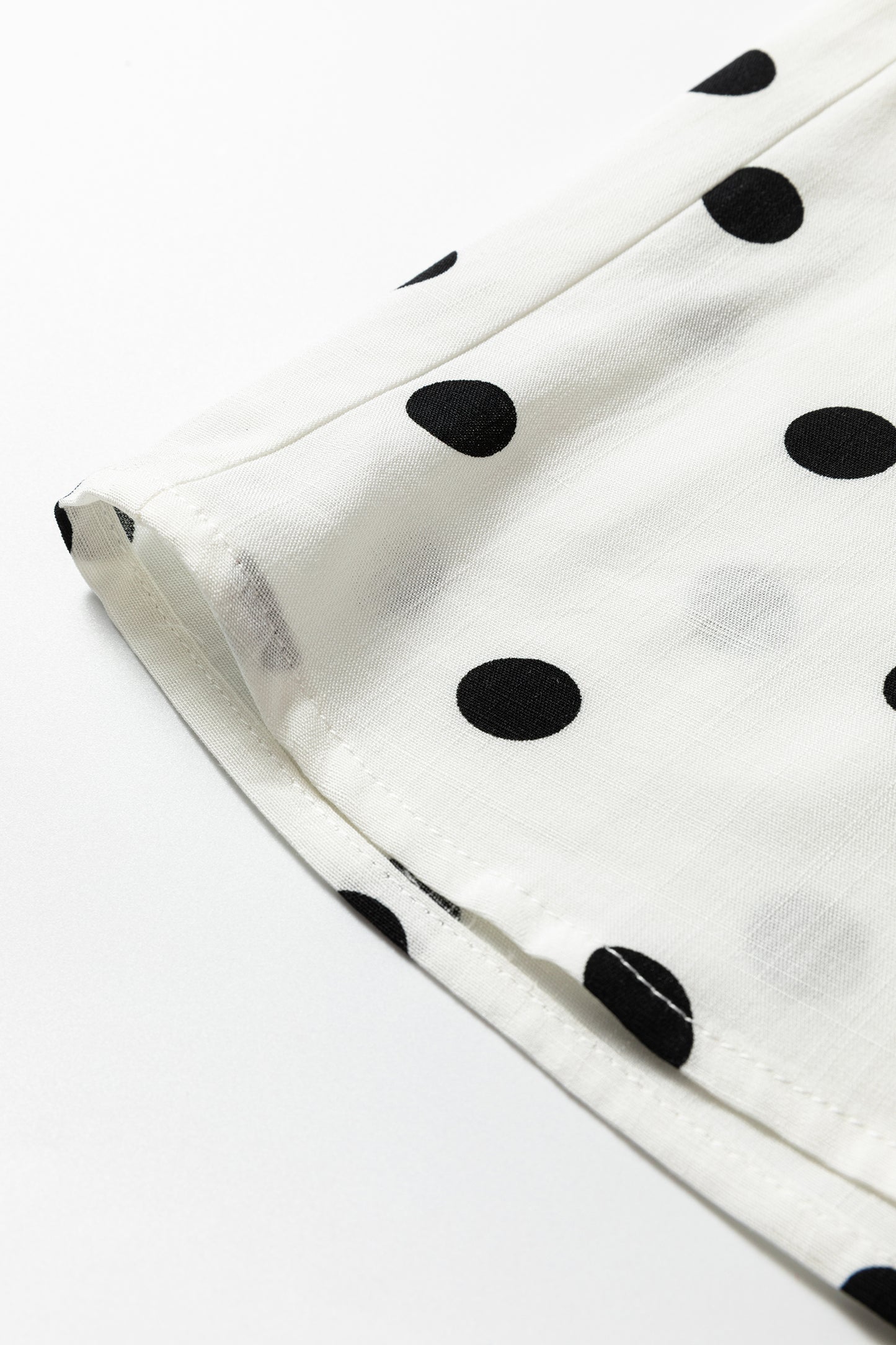 White Polka Dot Contrast Trim Button Up Blouse