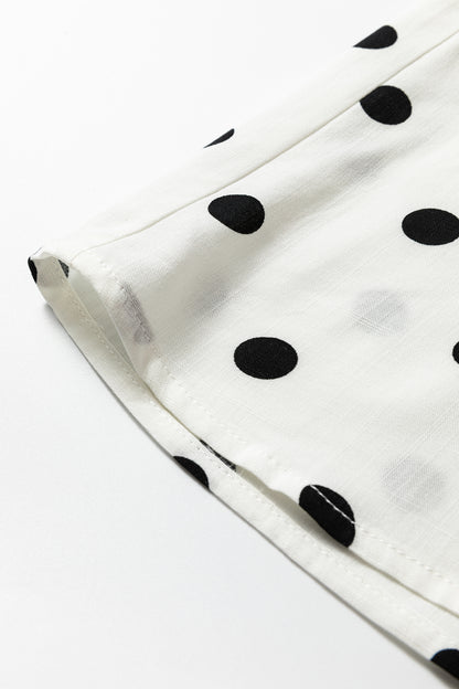 White Polka Dot Contrast Trim Button Up Blouse