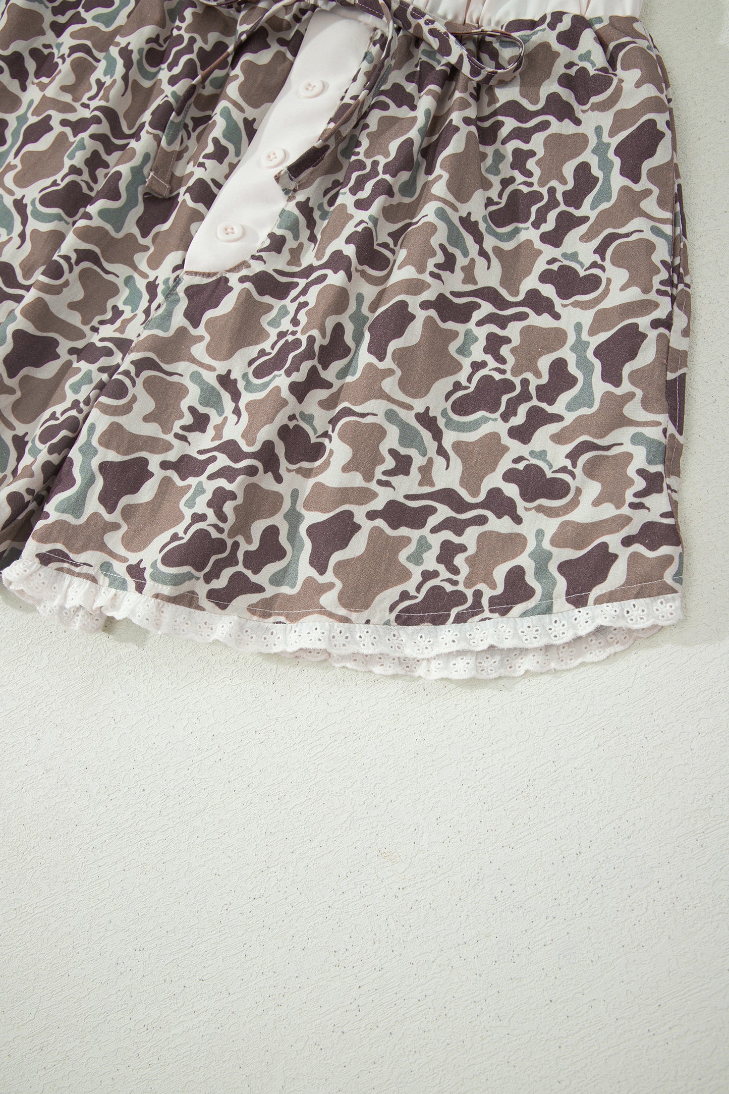 Camo Lace Trim Boxer Shorts Drawstring Lounge Shorts