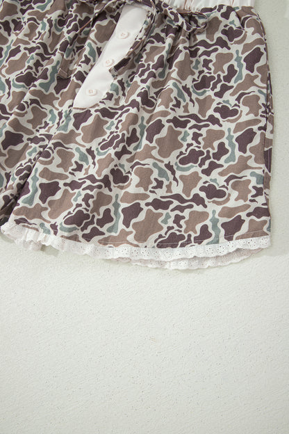 Camo Lace Trim Boxer Shorts Drawstring Lounge Shorts
