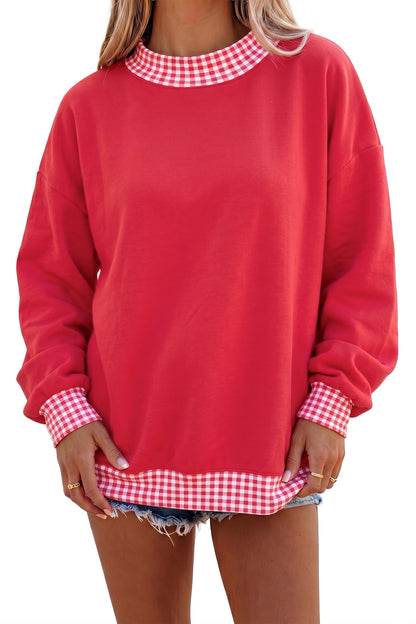 Red Polka Dot Trim Oversized Colorblock Sweatshirt