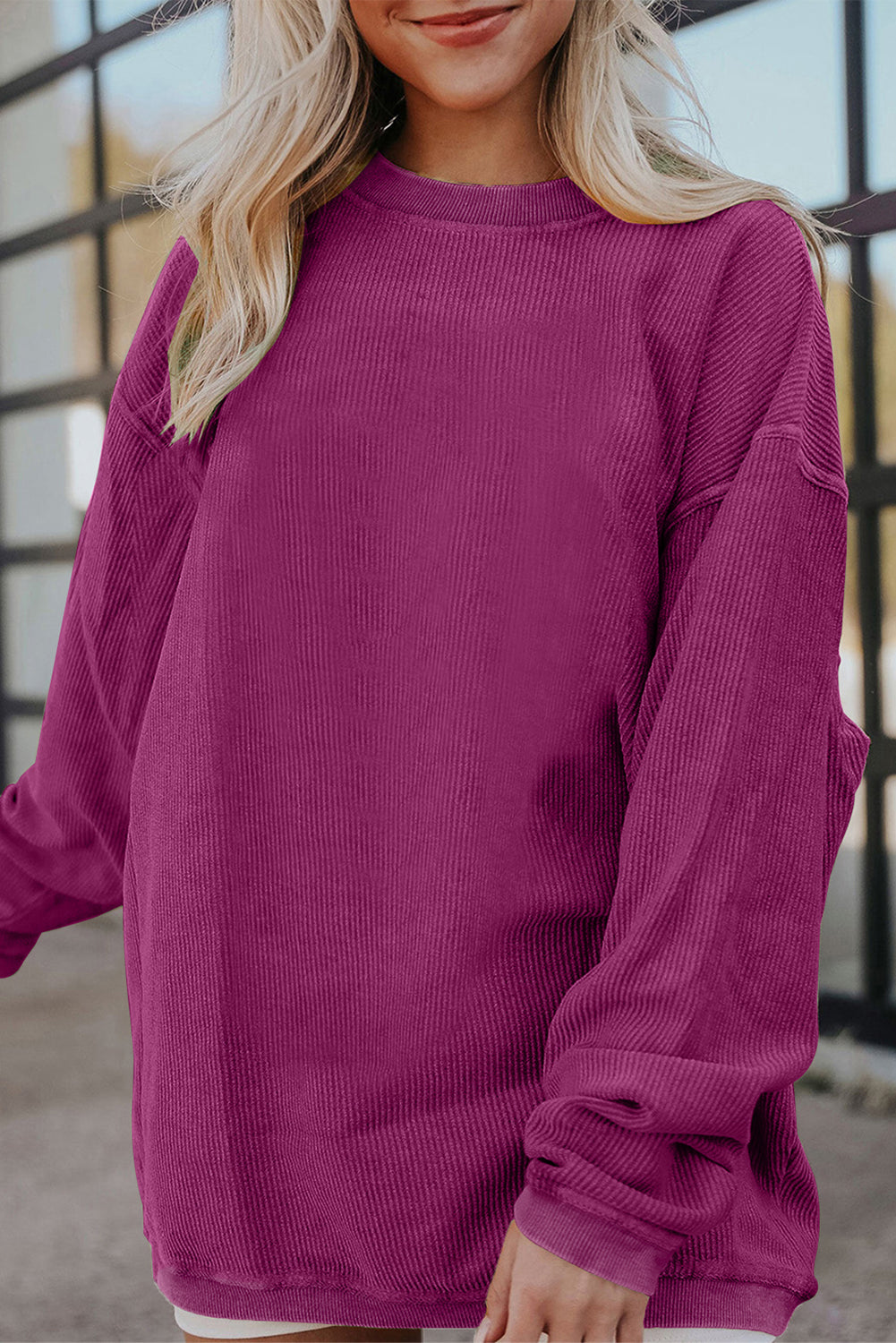Vintage Washed Corduroy Oversized Rib Knit Sweatshirt