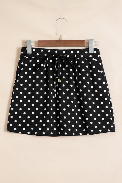 Fiery Red Polka Dot Drawstring Pocket Mini Skort Skirt