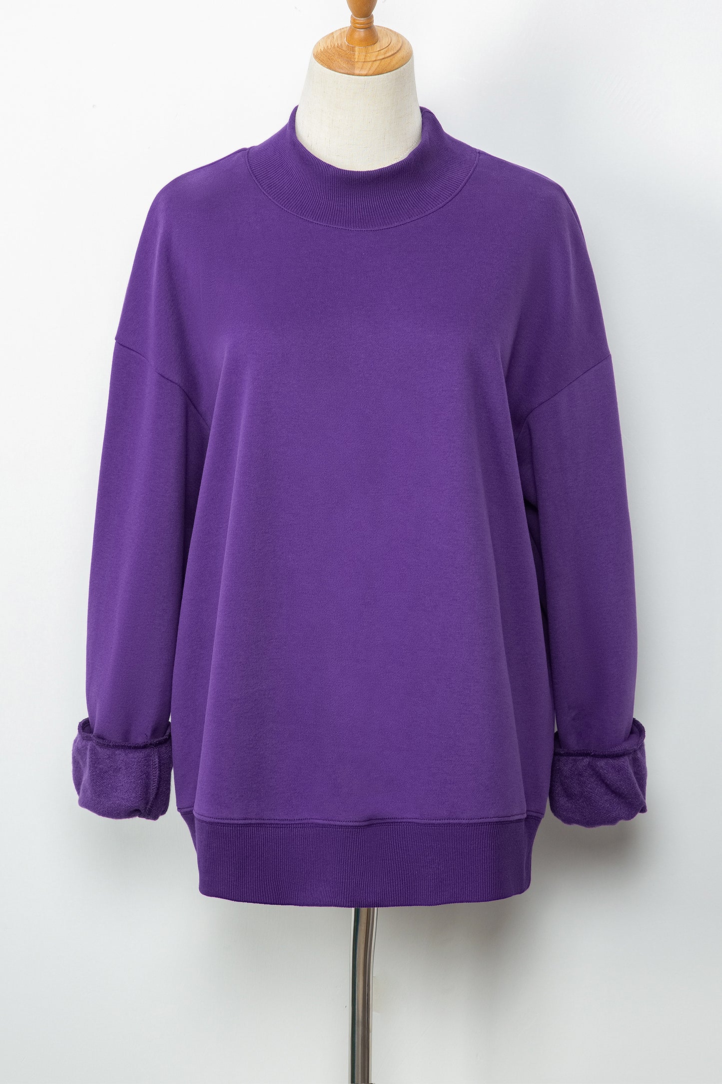 Oversized Mock Neck Sweatshirt Drop Shoulder Pullover