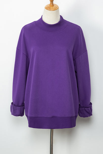 Oversized Mock Neck Sweatshirt Drop Shoulder Pullover
