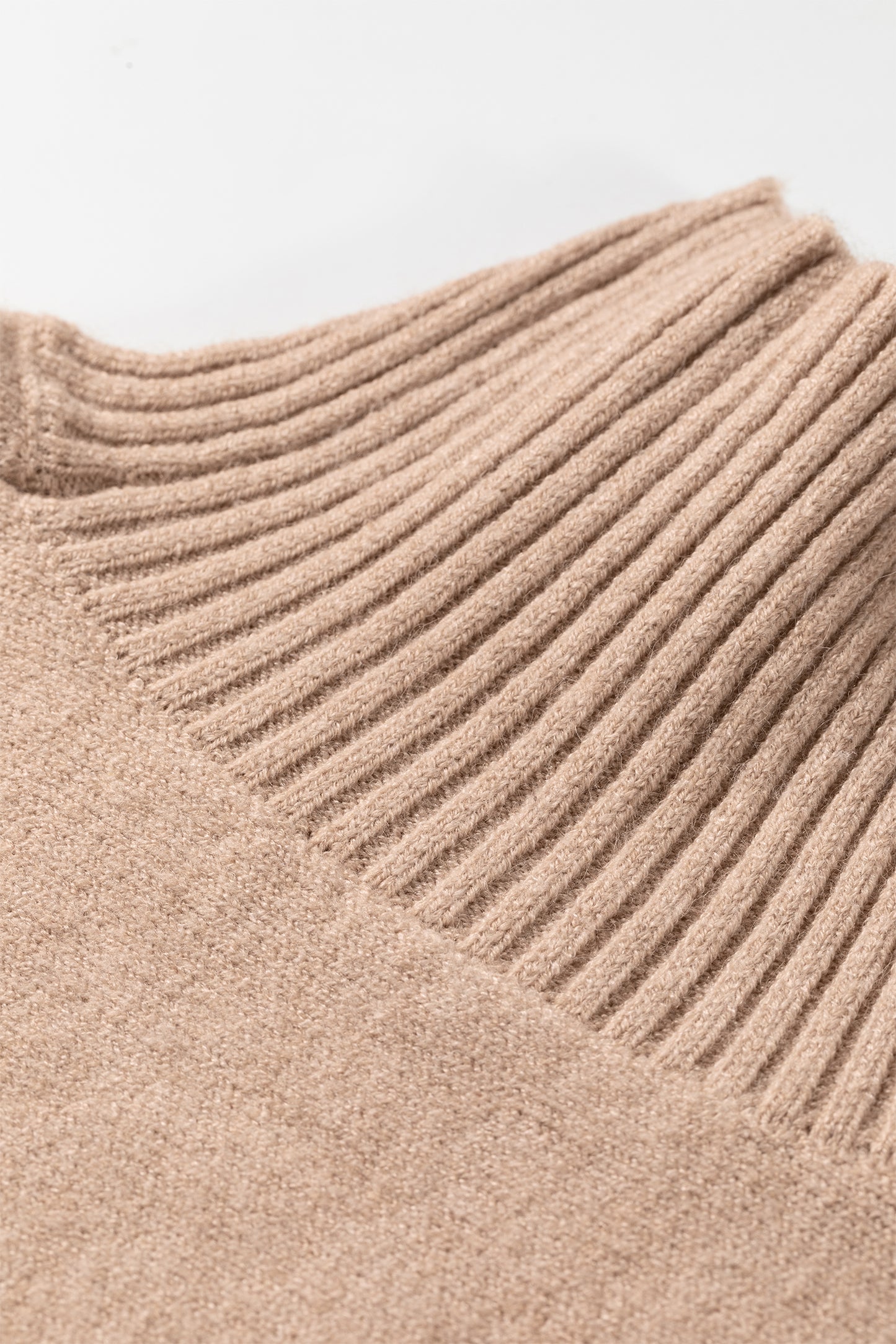 Beige Mock Neck Ribbed Short Sleeve Sweater Top