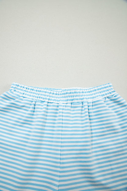 Pink Stripe Oversized Mock Neck Sweatshirt Shorts Set