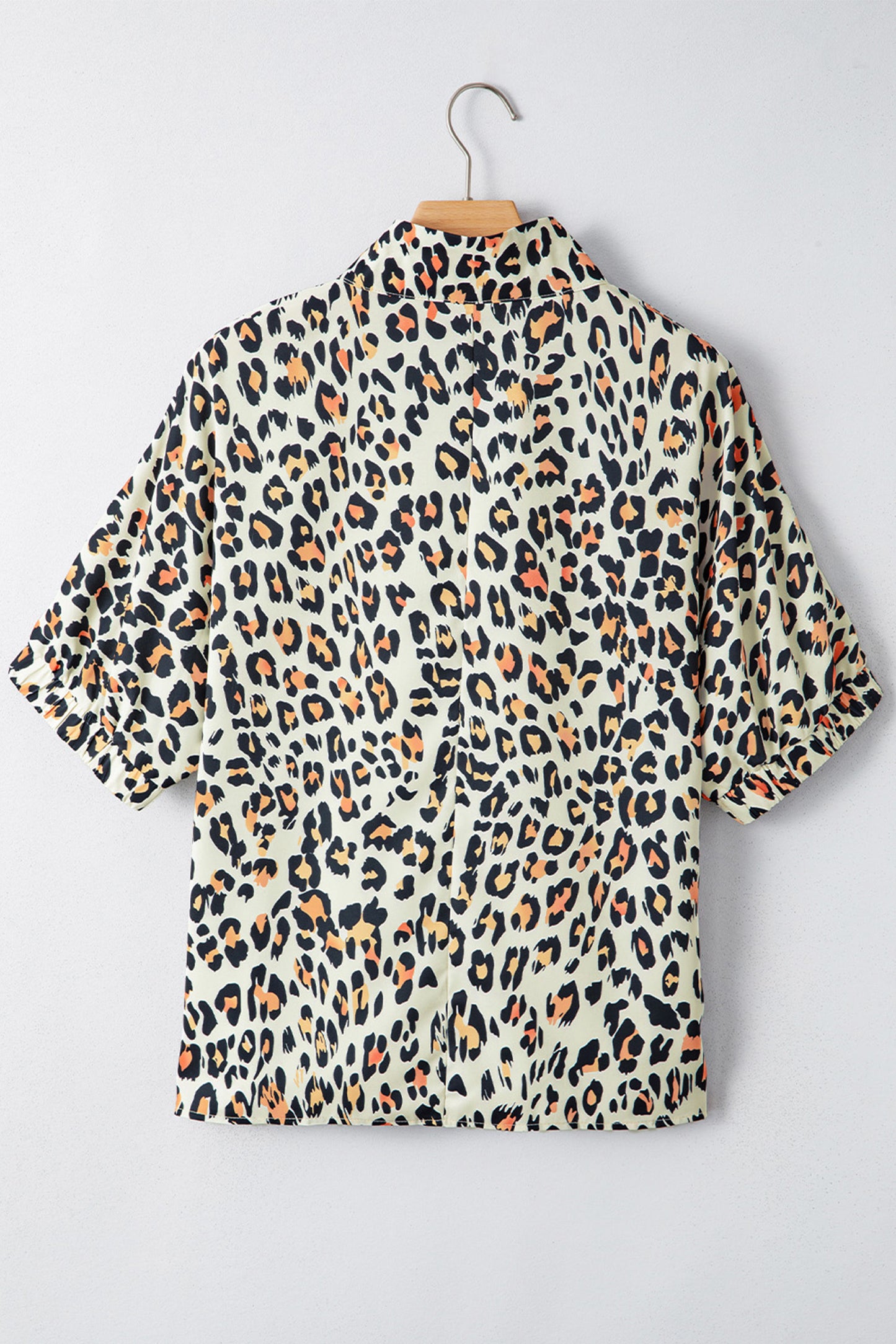 Khaki Leopard Color Block Stripe V Neck Loose Blouse