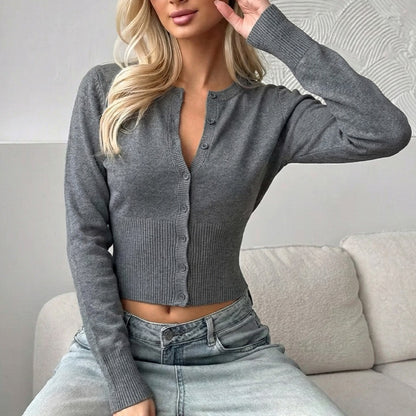 Women's Fitted Button Front Long Sleeve Knit Cardigan