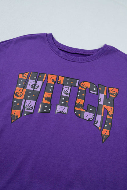 Halloween Witch Graphic Checkerboard Shorts Set