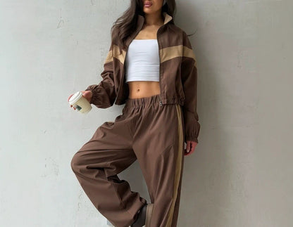 Color Block Tracksuit Women 2 Piece Streetwear Set