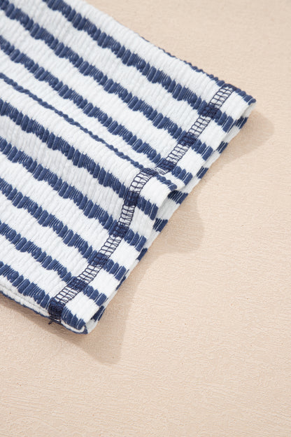 Apricot Stripe Textured Loose Fit Short Sleeve Top