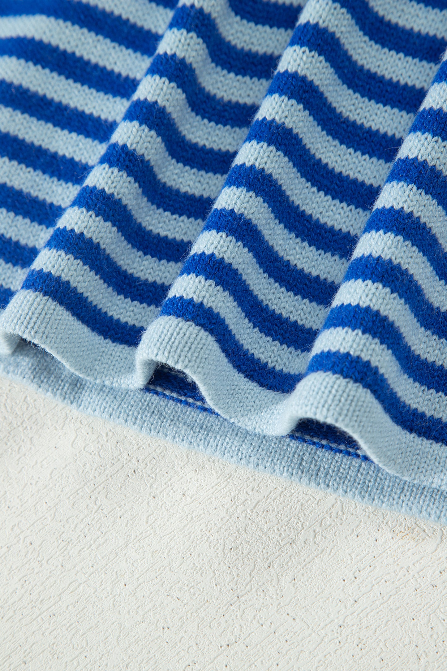 Blue Stripe Knit Cardigan Half Sleeve Button Front Sweater