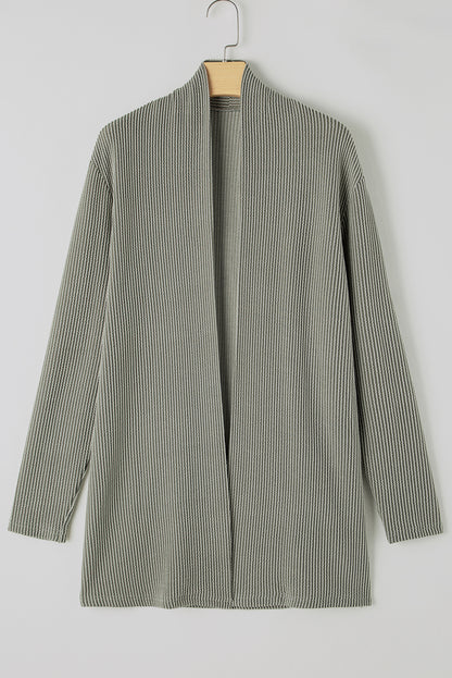 Moss Green Corded Open Front Knit Cardigan