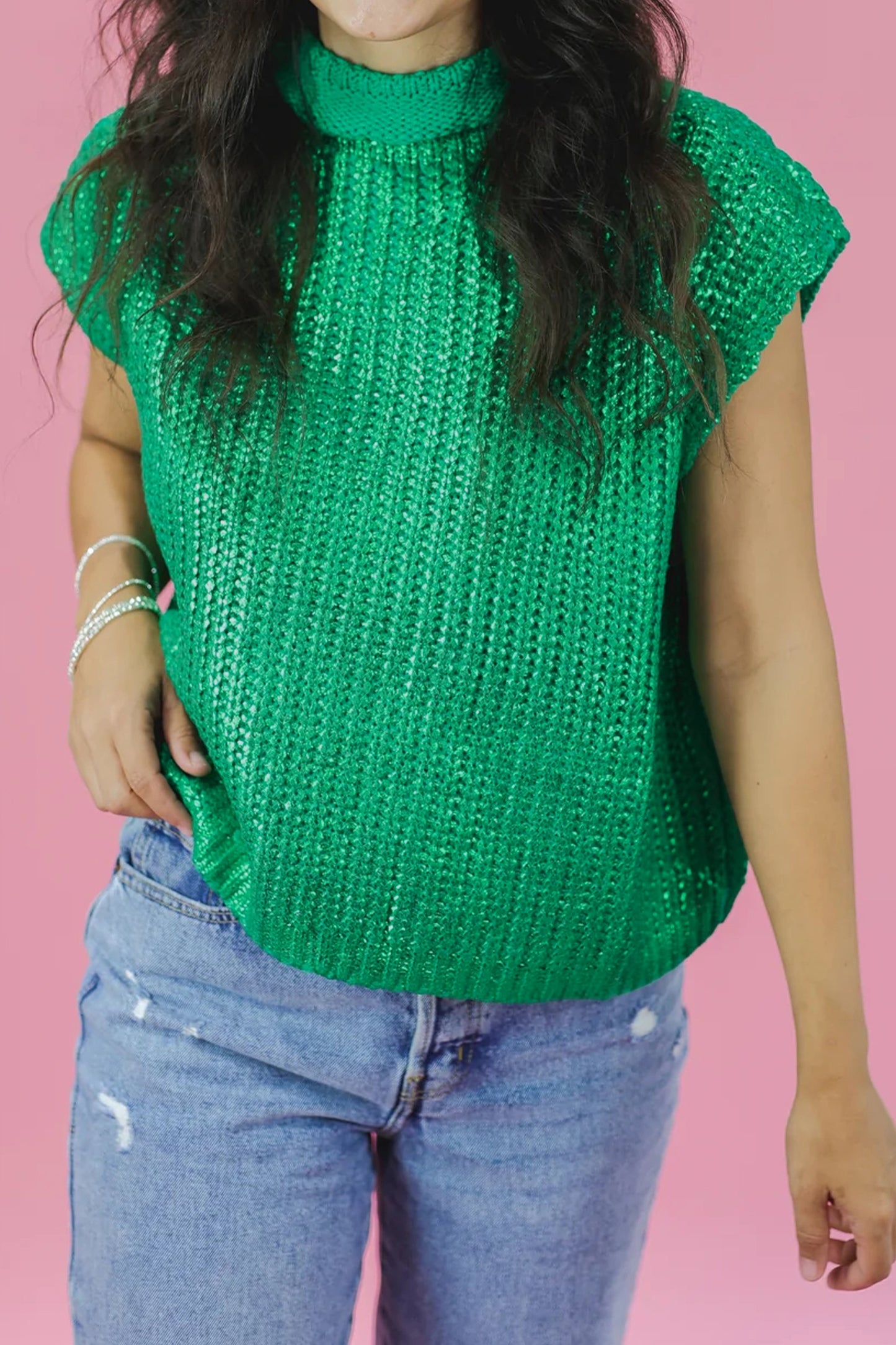 Mardi Gras Wisteria High Neck Knit Sweater Tee