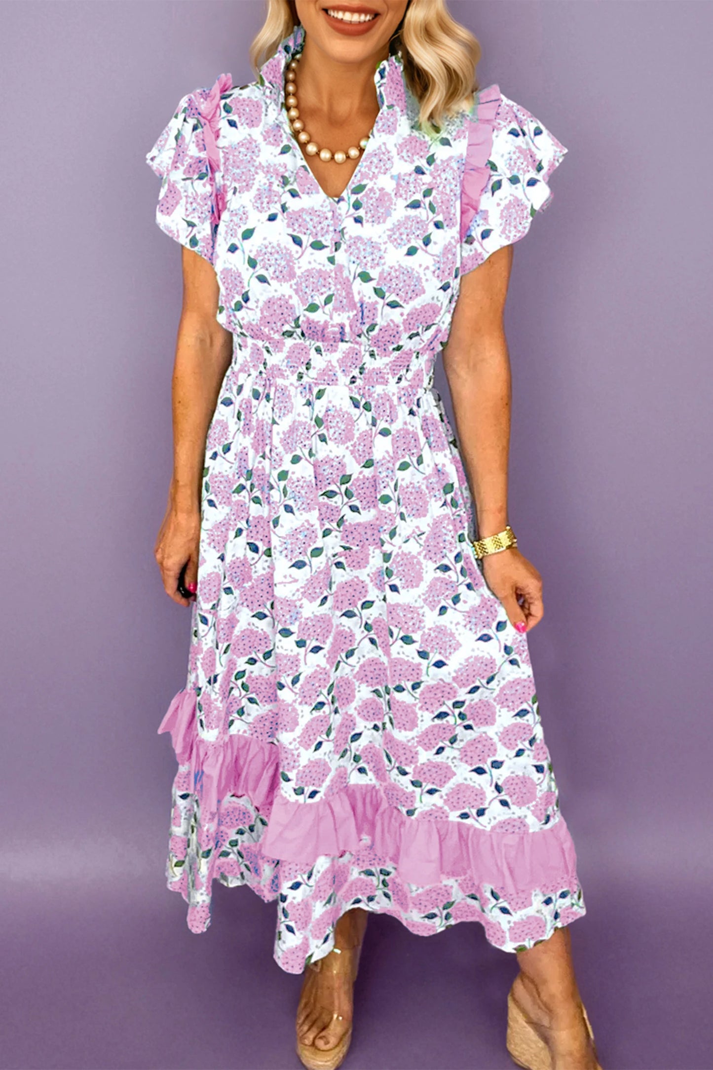 Floral Ruffle Maxi Dress V Neck Tiered Summer Dress