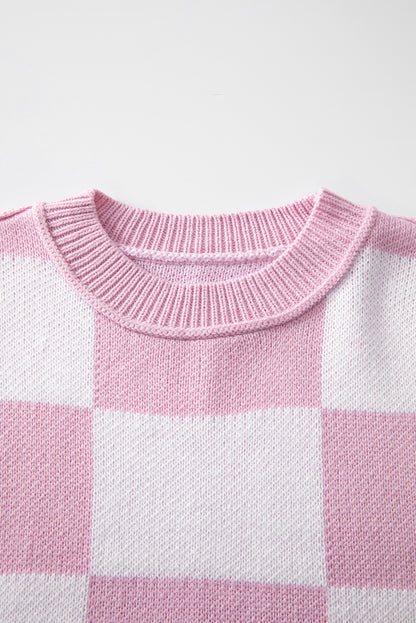 Green Checkered Bishop Sleeve Sweater