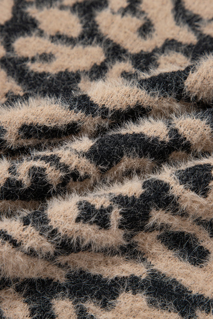 Western Leopard Print Knit Sweater Vest Button Cardigan