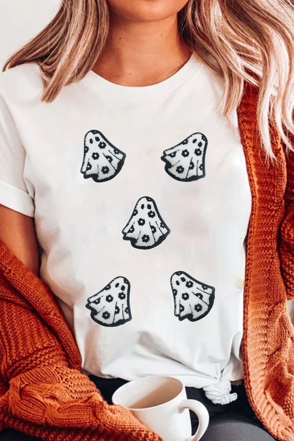 Women's Halloween Ghost Graphic Cotton Blend T-Shirt