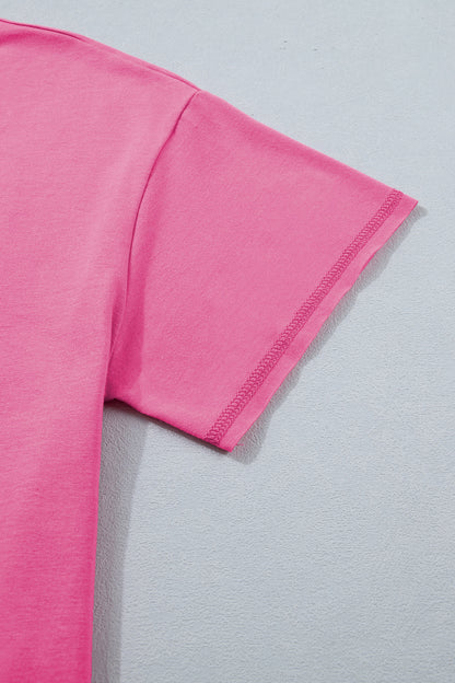 Bright Pink Lounge Set Rainbow Waistband Tee and Shorts